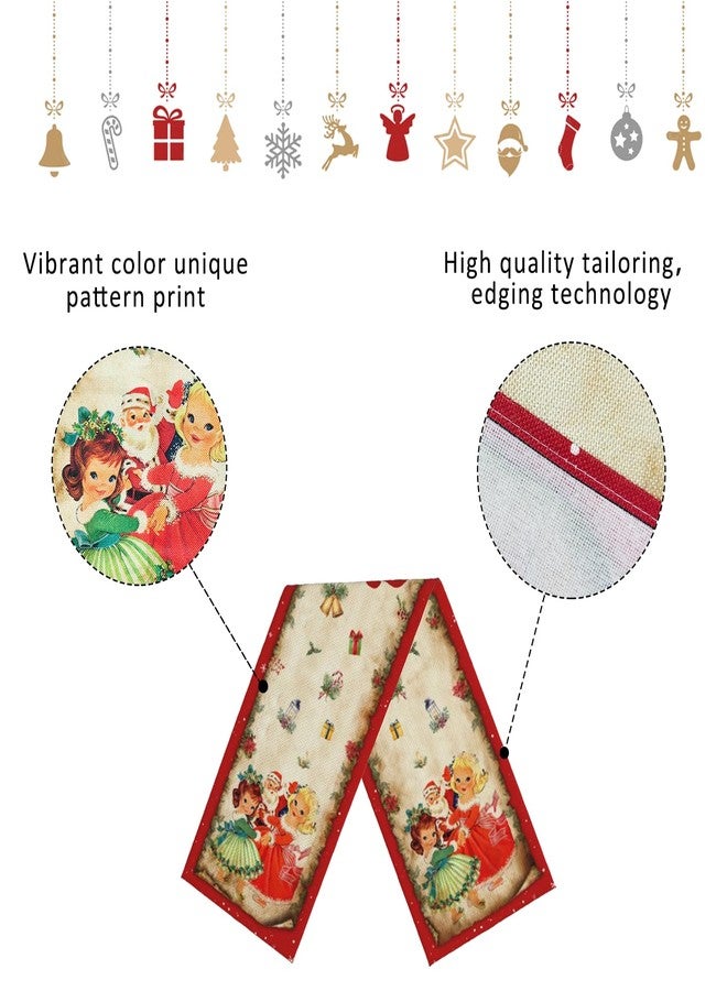 Racenaf Vintage Christmas Table Runner Christmas Decors-Red Vintage Style Santa Claus Girls Merry Christmas Winter Xmas Home Kitchen Dining Table Decor, Christmas Party Decors 13 x 72 Inch - Image 3